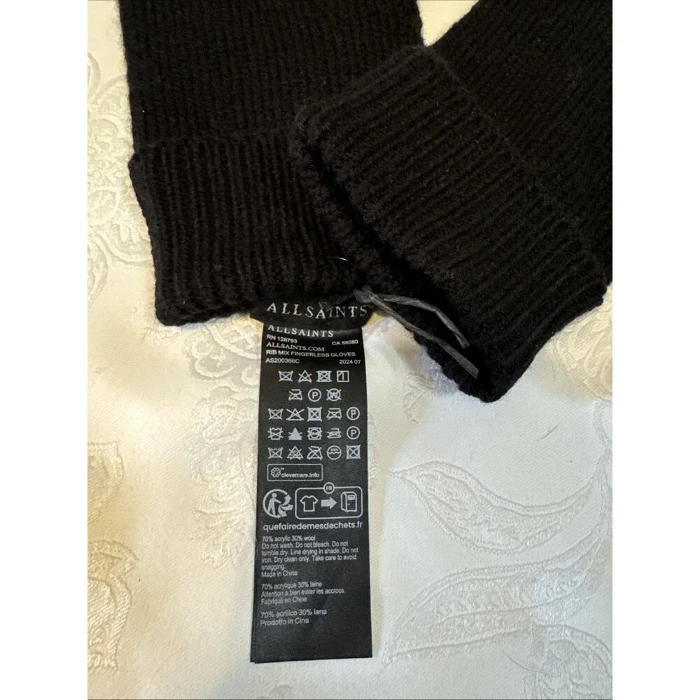 All Saints Gloves Black Women Mixed Stitch Knit Wool Blend Outdoor Streetwear NE